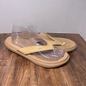 KUAILU Thong Flip Flop Sandal Wmn 7.5 Woven Tan Leather Yoga Mat Comfort